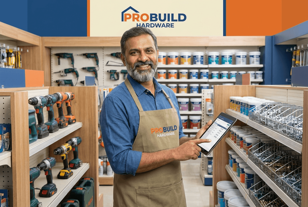 Indian hardware store owner
